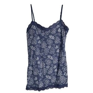 Aeropostale Womens Y2K Blue floral Lace‎ Trim Preppy Cami Size Med built-in bra